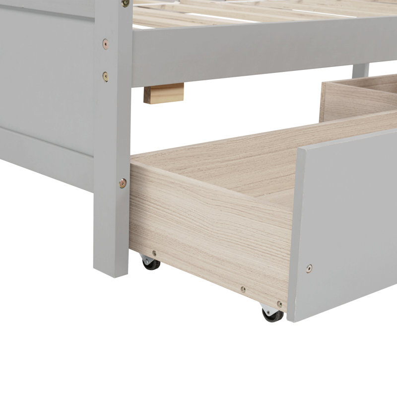 Twin Size Pine Wood Daybed With Two Storage Drawers, Gray