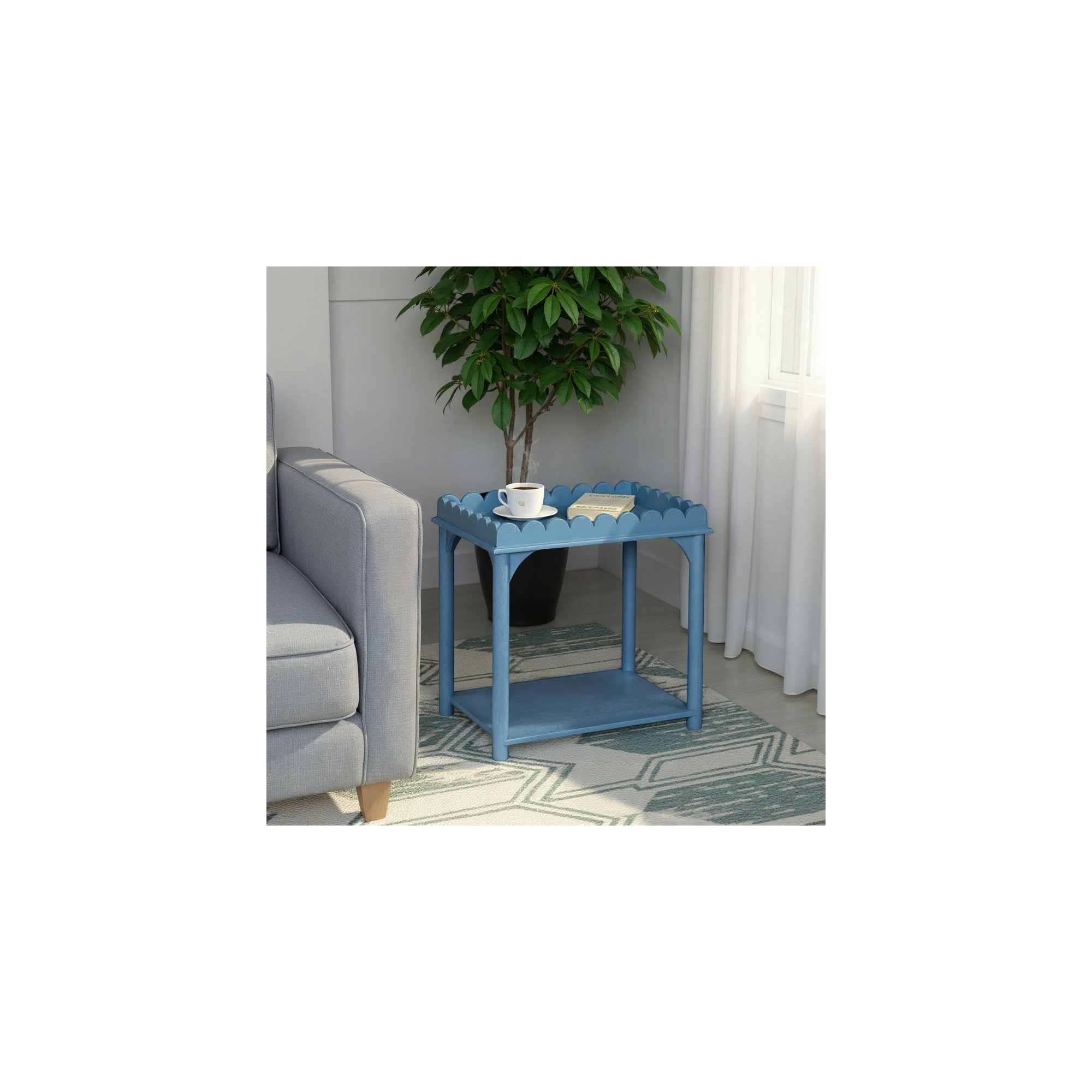 Madeline Scalloped Rectangle Side Table, Light Blue