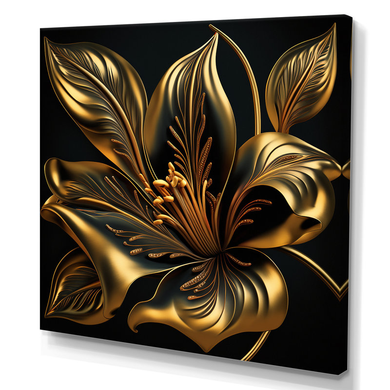 «Glamourous Lily On Black II», art floral lys mural, H 36 po x l 36 po x P 1 po, Toile tendue