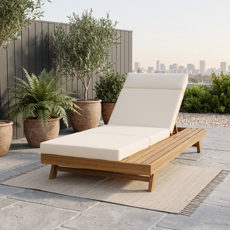 Luxueuse chaise longue d'extérieur en bois d'acacia à 4 positions avec coussin résistant à l'eau et support ergonomique
