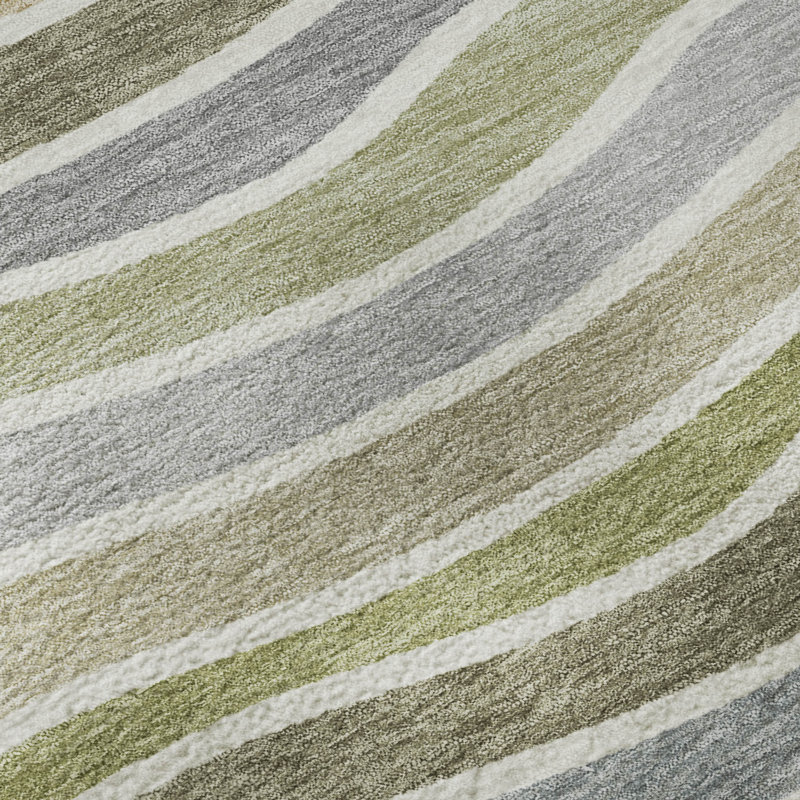 Premium Machine Washable Mayfield AMF2333 Stripes Rug, Fern, 5' x 7'6"