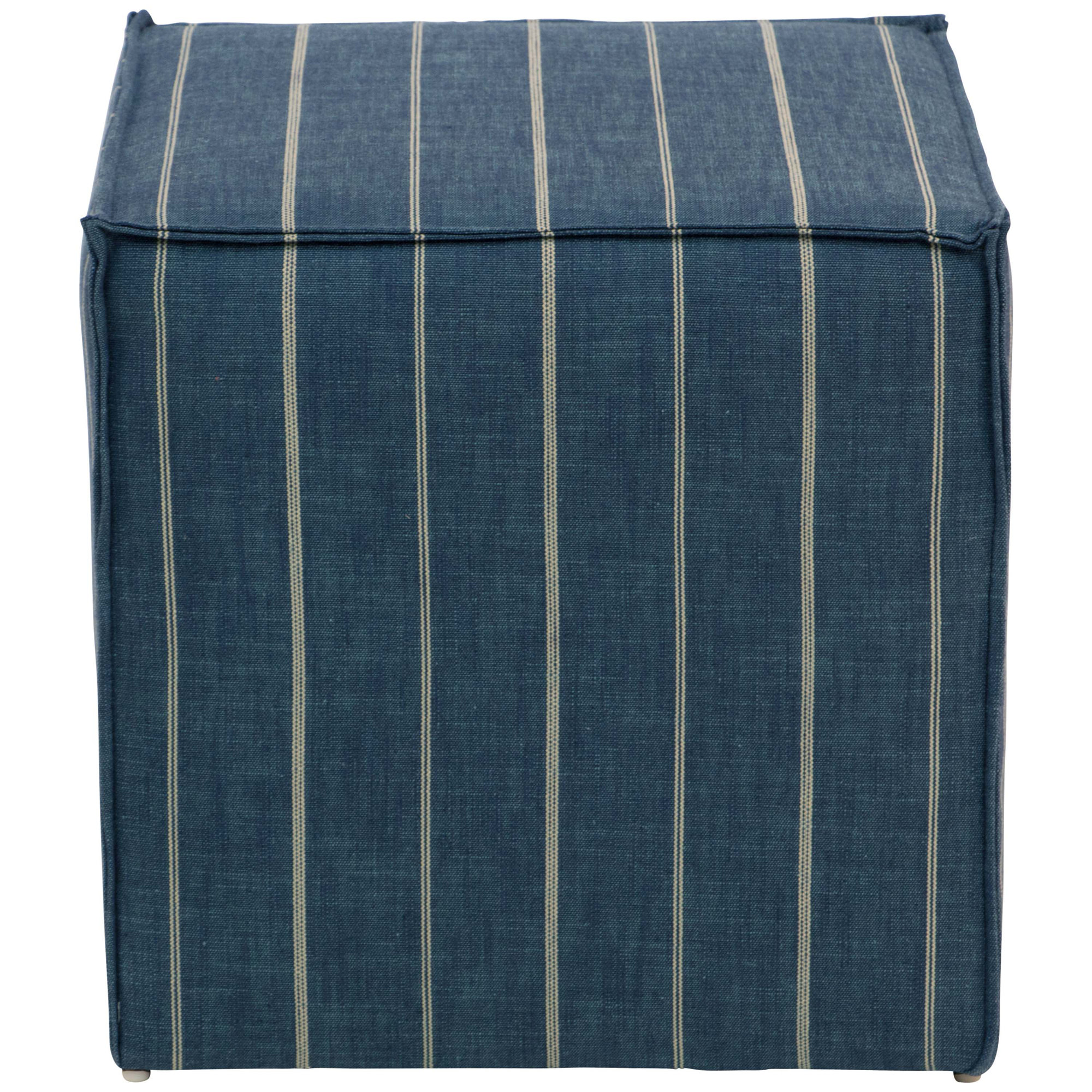 Upholstered Ottoman, Fritz Indigo Stripe