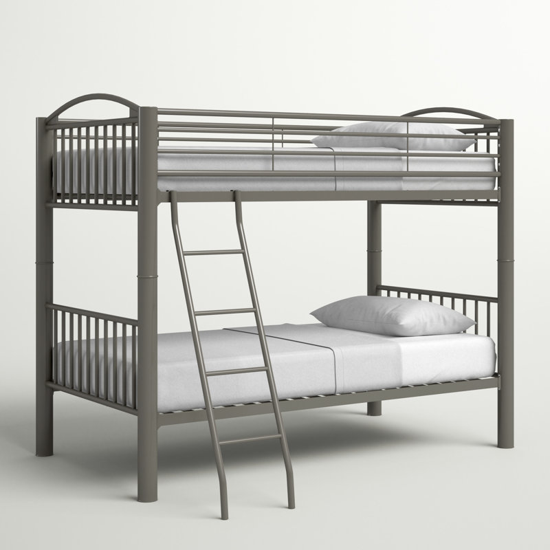 Leonel Heavy Duty Metal Bunk Bed, Pewter, Twin over Twin