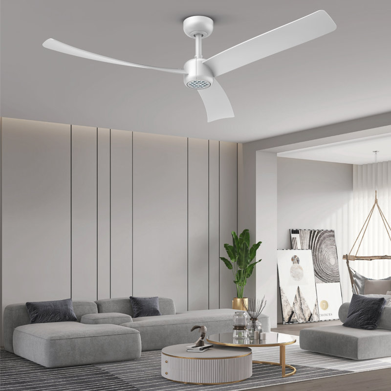 Ventilateur de plafond 52 pouces avec télécommande DEL blanche, Blanc avec pales blanches