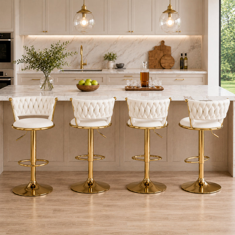 Tabouret tournant en velours, Beige