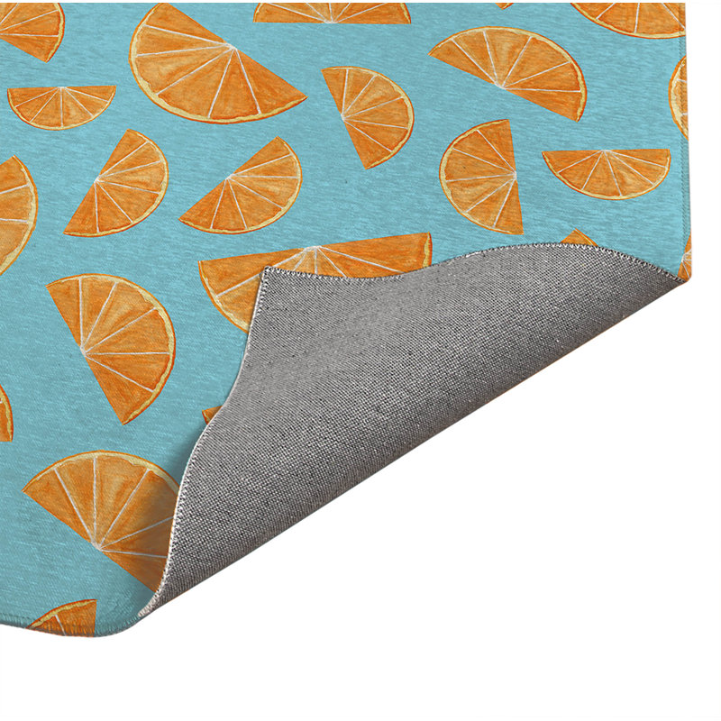 Tapis de cuisine antidérapant Summer Oranges, Rectangulaire 3 pi x 5 pi, Turquoise