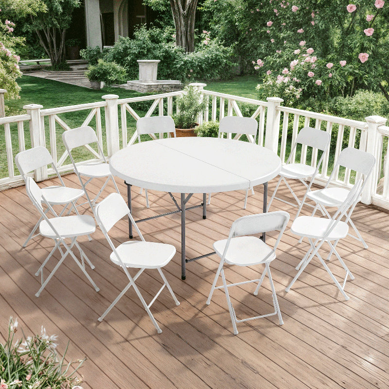 Table 11 pièces pliable en demi-table, L 54 po, Blanc / Gris / Noir