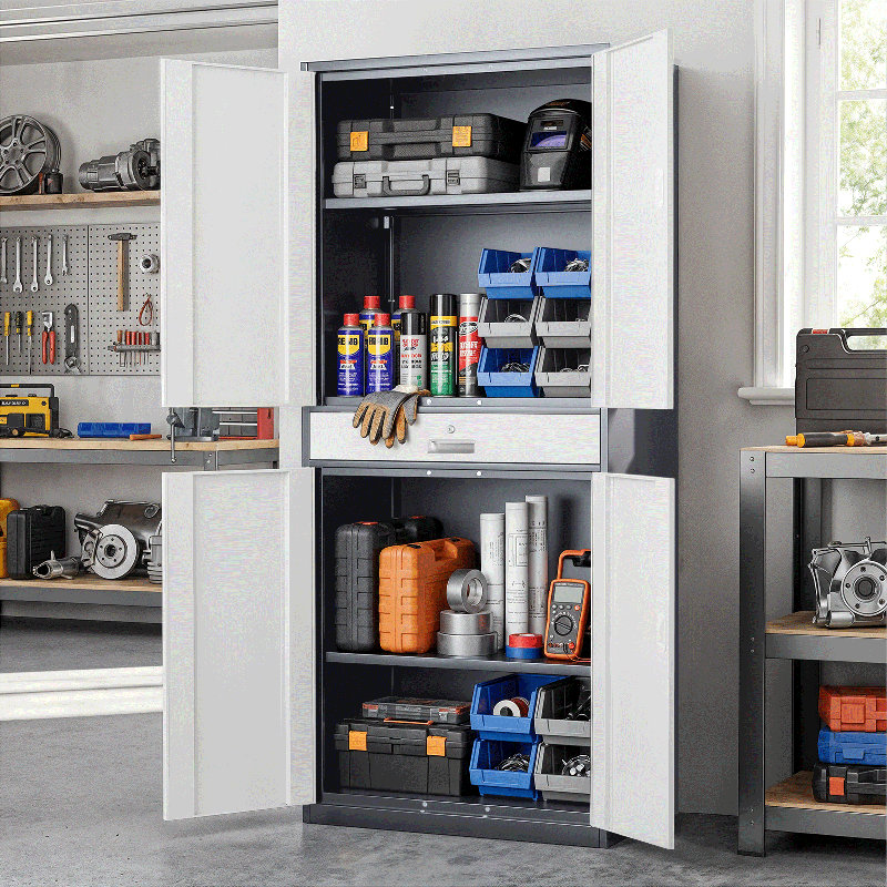 Metal Storage Cabinets With Lock, 71" H x 31.5" W x 15.75" D, Gray/White