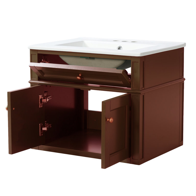 Meuble-lavabo mural de 61 cm (24 po) avec dessus en céramique, Brun