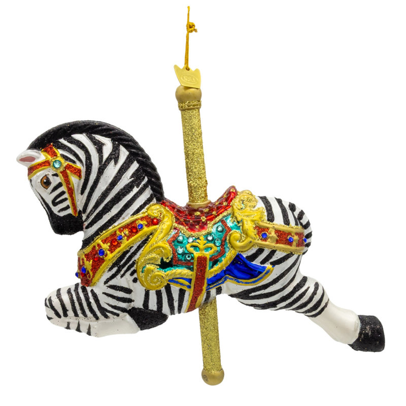 Ornement de carrousel zèbre de la collection Bellissimo Glass de Kurt Adler, 16,5 cm