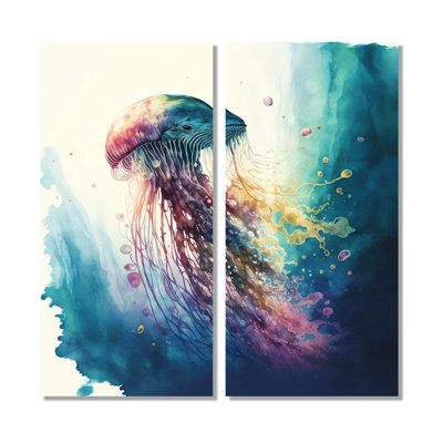 Colorful Deepsea Jellyfish V  Blue Art Prints On Canvas