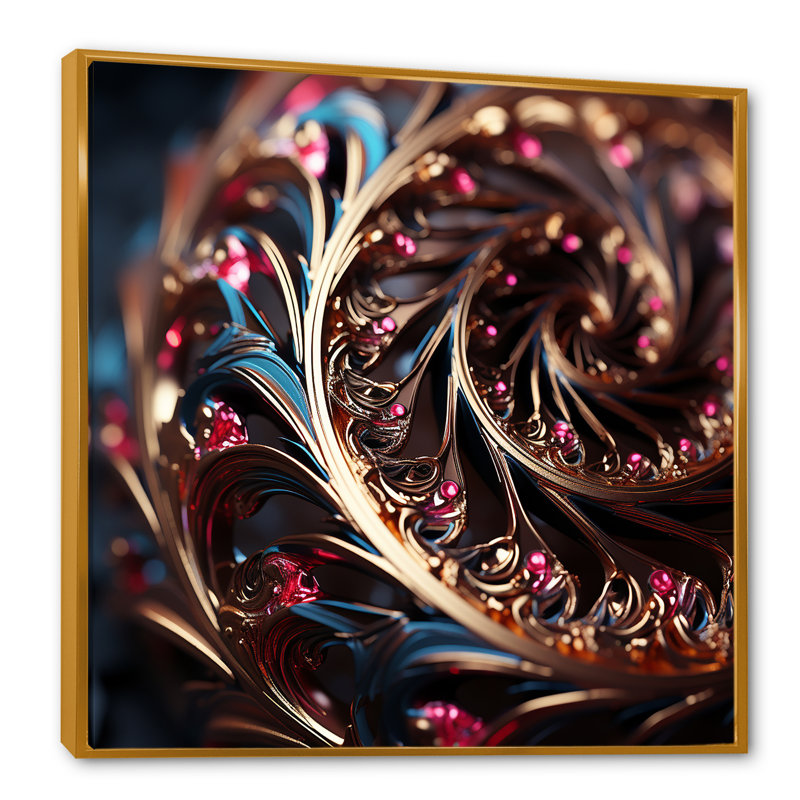 «Gold and Pink Hypnotic Spiral I - Abstract Spirals», art mural, Cadre flottant doré, H 36 po x l 36 po x P 1,5 po