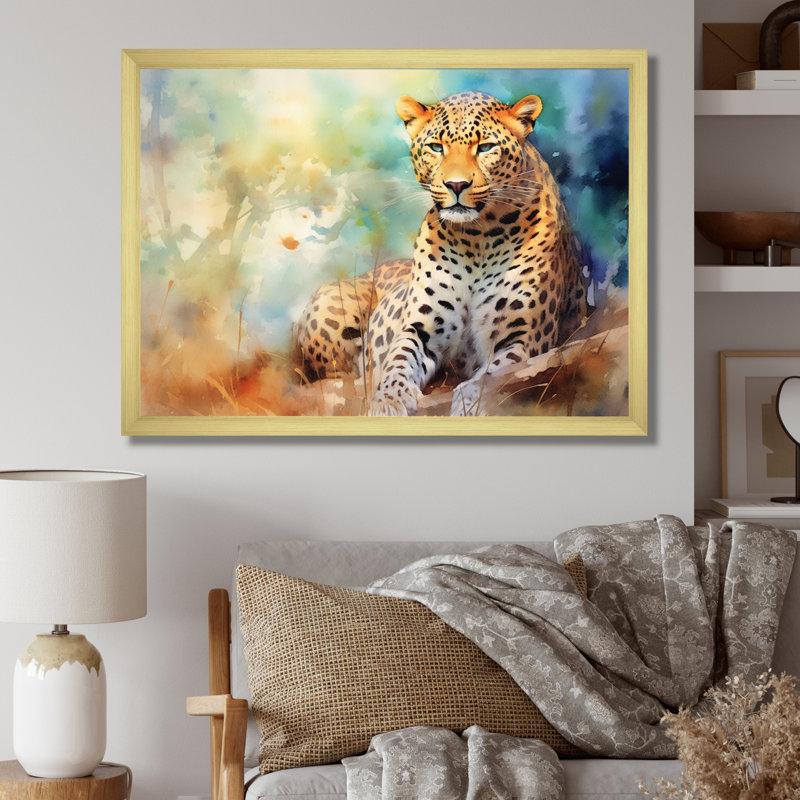Leopard Grace III, reproduction d'art sur toile, Cadre doré à une seule photo, H 12 po x l 20 po x P 1 po
