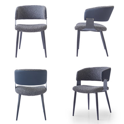 Modern Teddy Dining Chairs (Set of 4), Faux Fur Accent Chairs with Black Metal Legs, Cozy Boucle Upholstery for Dining Room or Living Room