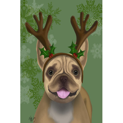 French Bulldog, Antlers 1 Piece Wrapped Canvas Wall Art