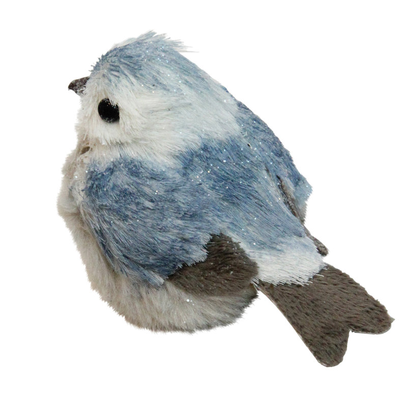 Décoration de table de Noël grand oiseau 4 po blanc et bleu