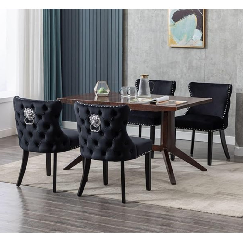 Sanora Modern Upholstered Dining Chairs Accent Chair wirh Wood Frame, Black