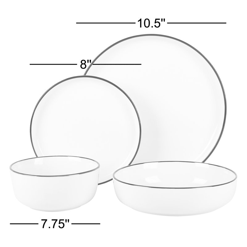 Service de table 16 pièces Gibson Home Oslo, Blanc / bordure bleue