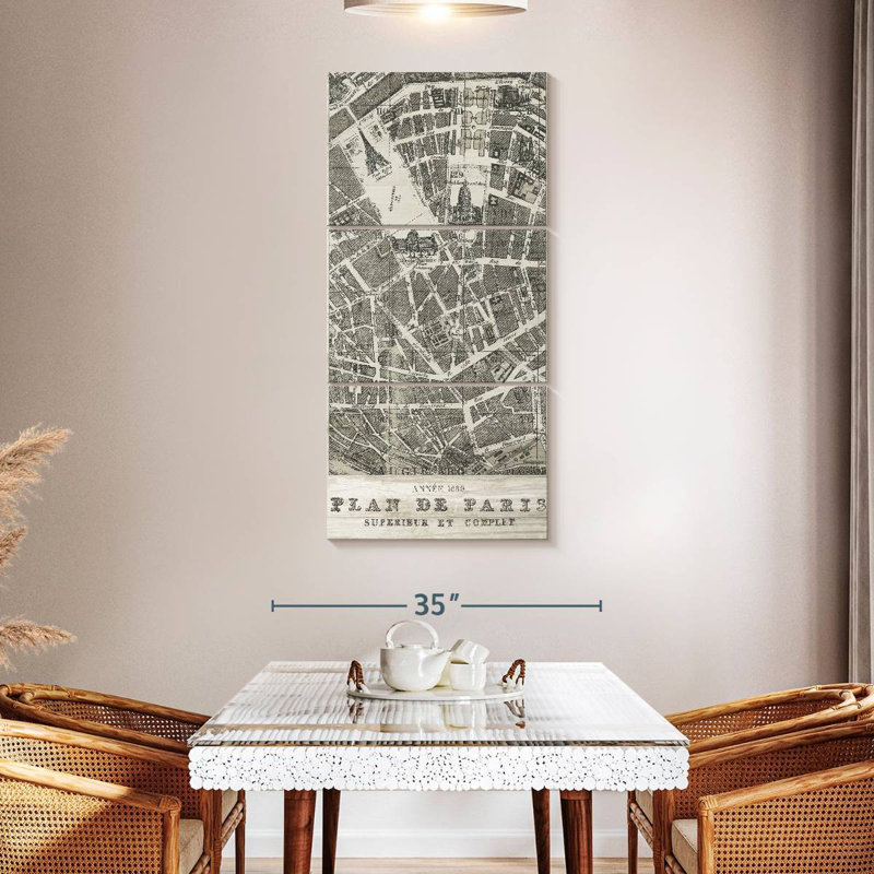 Plan De Paris On Wood, 27" H x 12" W
