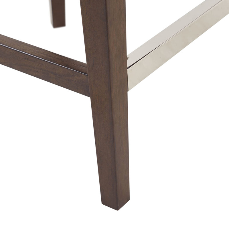 Tabouret de comptoir revêtu de tissu d'ameublement crème avec fonction pivotante - pieds en bois massif, plaque métallique