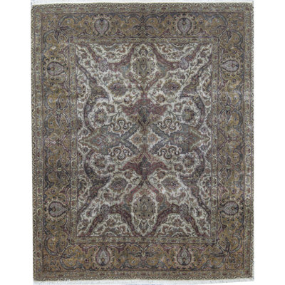 Tapis crème et doré noué à la main de haute qualité