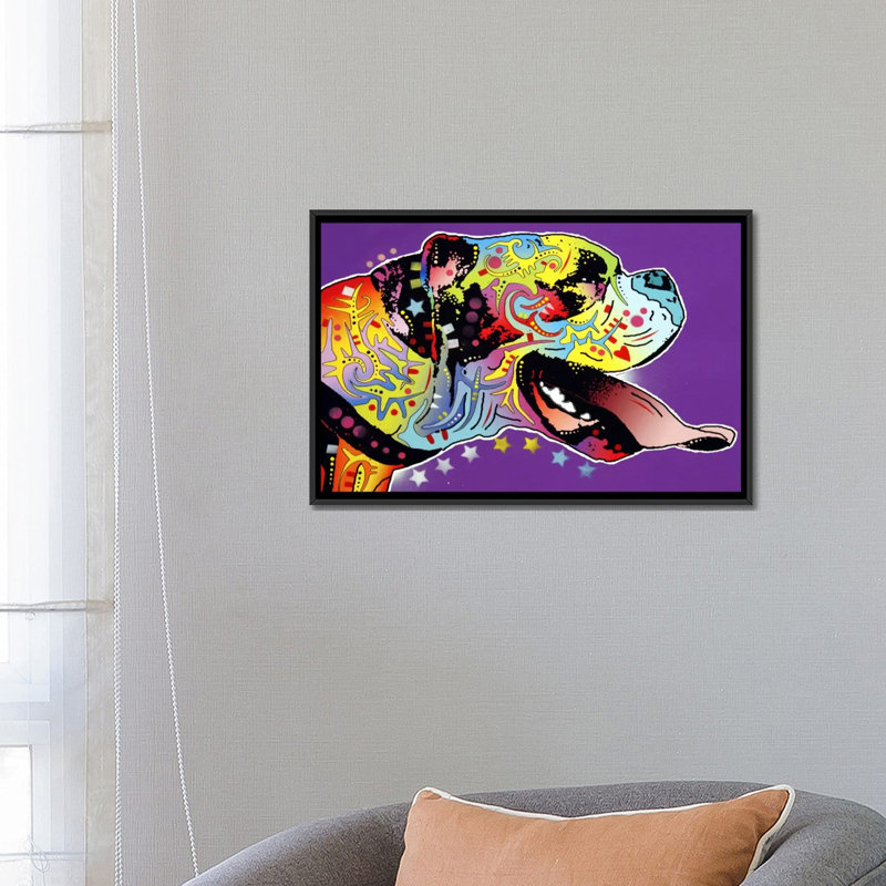 « happy boxergraphic », art sur toile, H 18 po x l 26 po x P 1,5 po, Cadre noir
