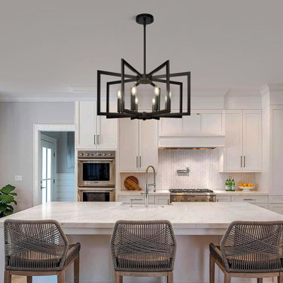 Modern Geometric Metal Chandelier With 8 Lights, Industrial Hanging Light Fixture For Dining Room, Kitchen Island, Entryway, Stairway, Foyer, And Hallway