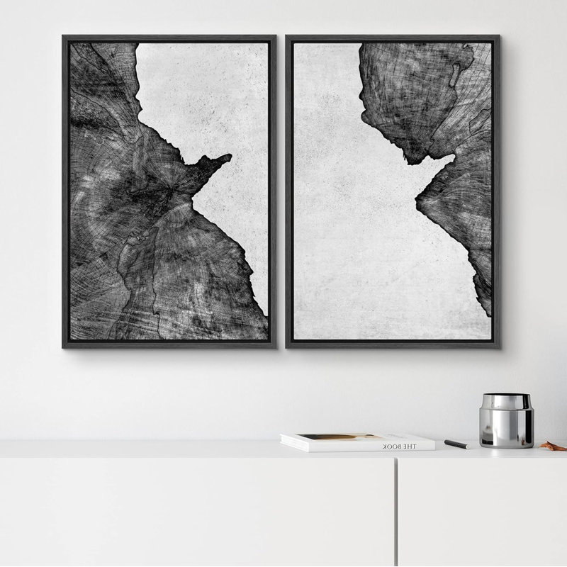 «Black & White Grunge Wood Grain Nature Wilderness», 2 pièces sur toile, Cadre noir, H 36 po x l 24 po