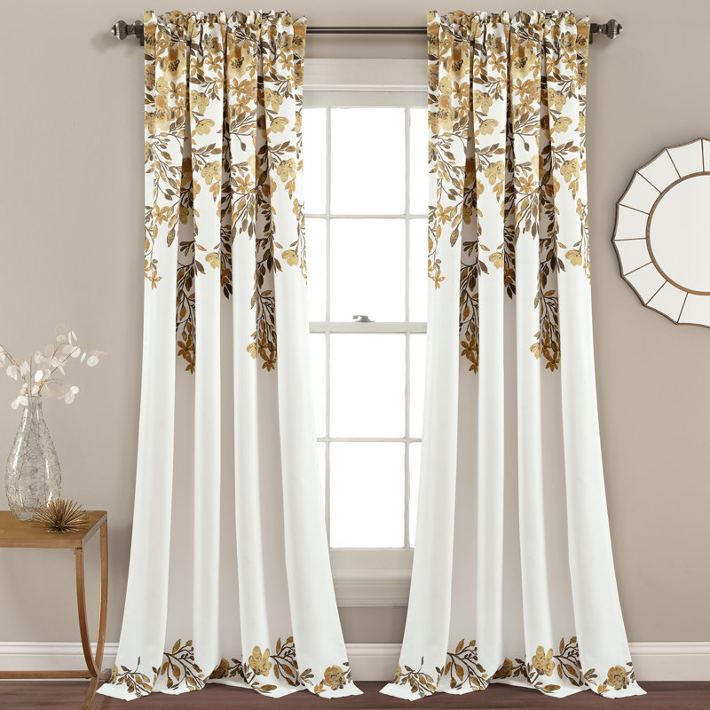 Tanisha Neutral Gray Polyester Floral Blackout Curtain Panels