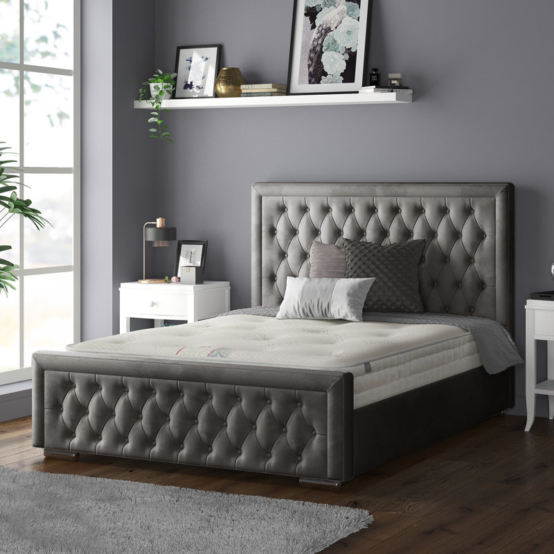 Chenault Upholstered Bed, Double (4'6), Grey