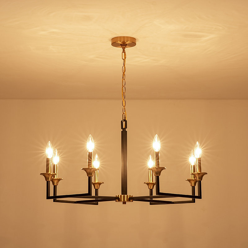 8 - Light Black And Gold Candle Style Simple Metal Chandelier