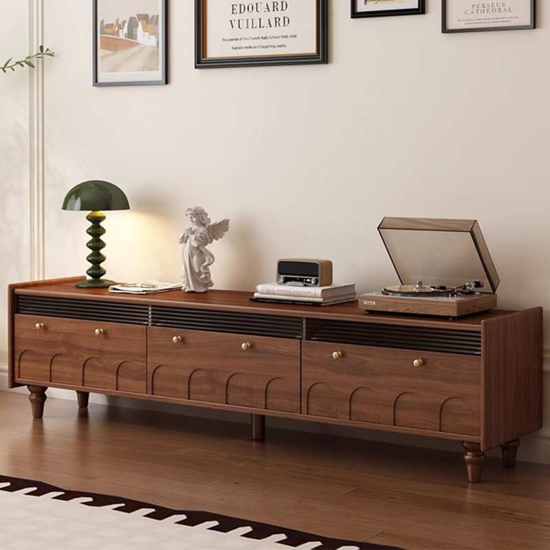 Meuble télé en bois massif brun noisette, H 17,32 po x L 78,74 po x l 13,78 po