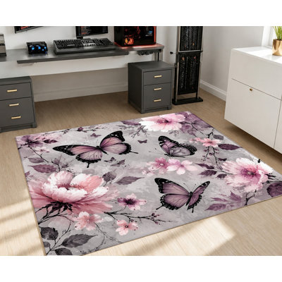 Tapis floral floral, imprimé rose mauve, design artistique, tapis antidérapant lavable à la machine, décoration intérieure élégante pour le salon, la chambre à coucher, le vestibule, la porte d'entrée, la cuisine, le balcon et l'appartement