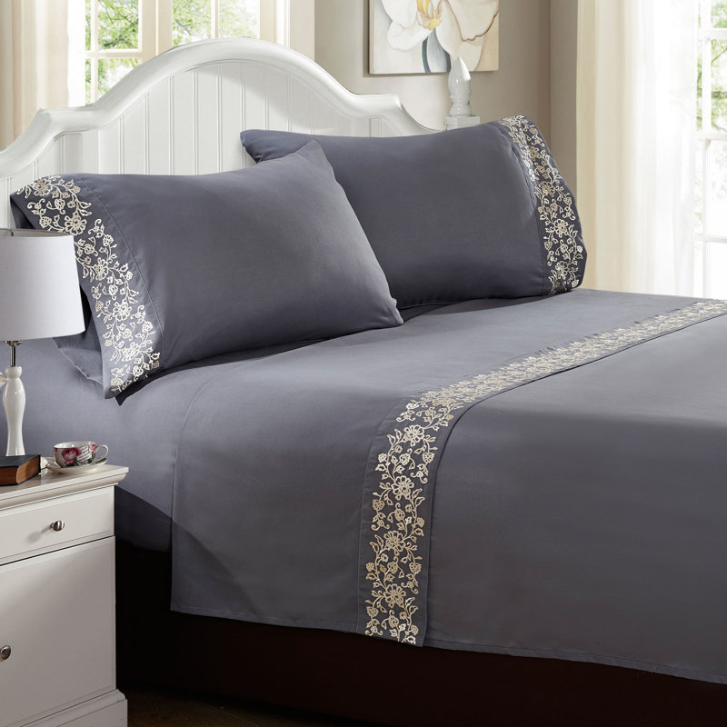 Ensemble de draps Luciana, Ensemble de draps pour très grand lit + drap-hous, Gris argenté