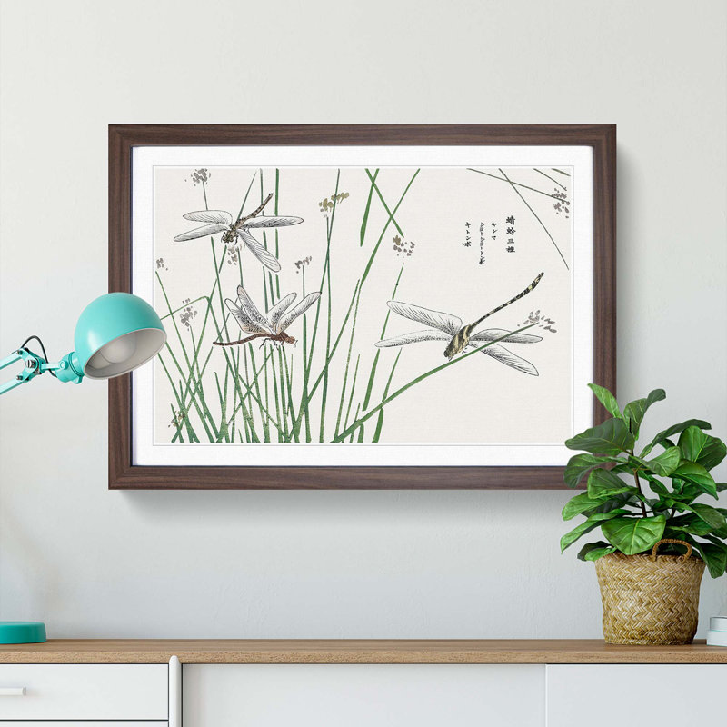 Dragonflies by Morimoto Toko - Picture Frame Painting Print, 36cm H x 48cm W x 2cm D, Walnut Framed