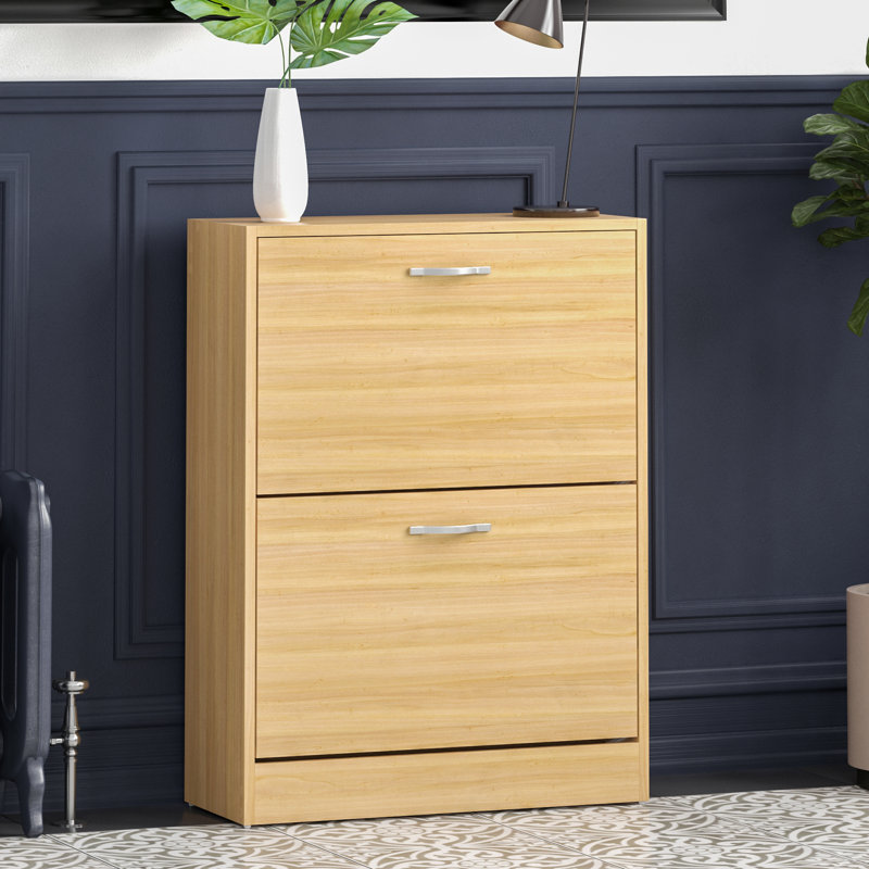 Drawer Flip Down Shoe Storage Free Standing Cabinet For Hallway, 80" H x 60" W x 24" D, Pine