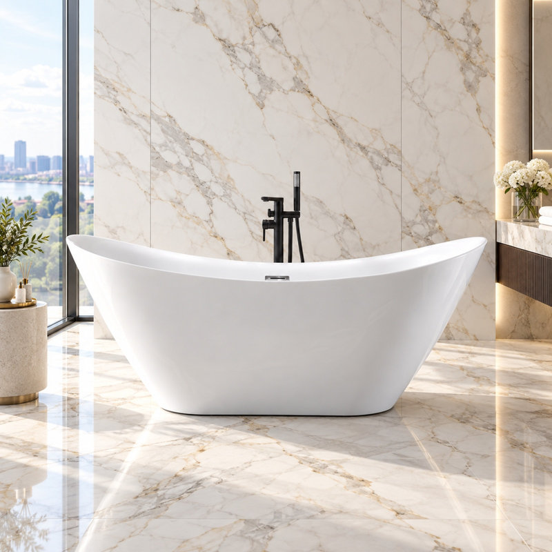 Freestanding Soaking Acrylic Bathtub, 59"