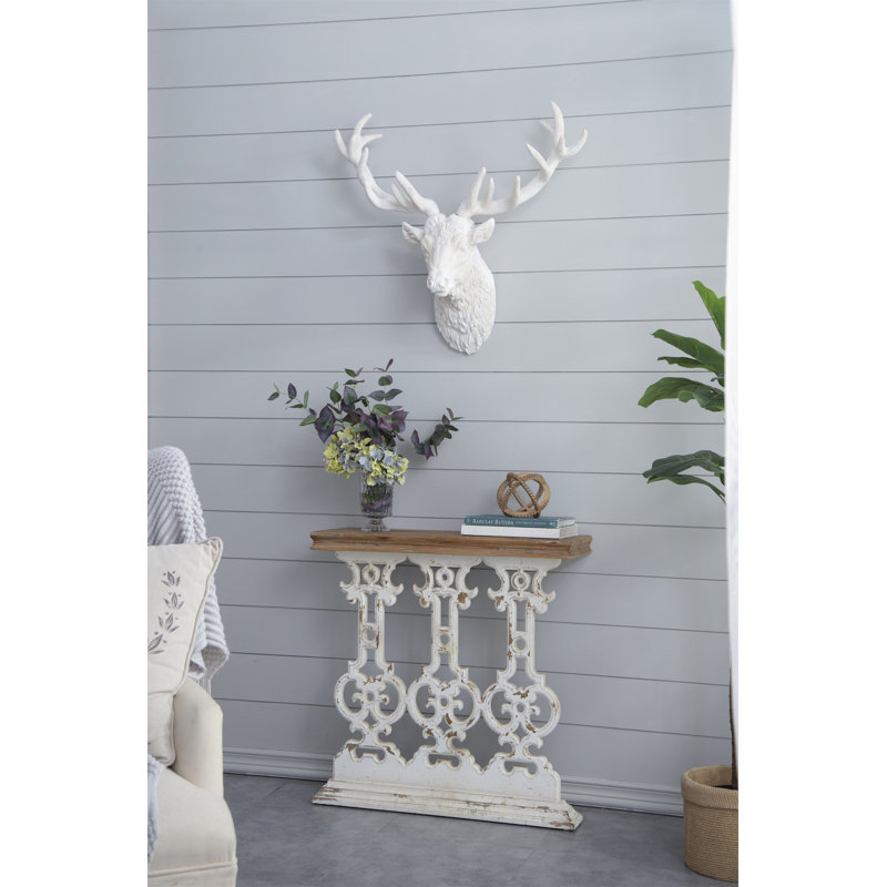 Console Classic Classic blanc délavé avec plateau en bois brun, parfaite pour les vestibules et les salons