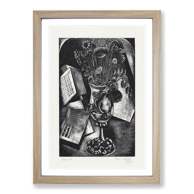 Bouquet of Flowers by Paul Nash - Picture Frame Drawing, 48cm H x 36cm W x 2cm D, Oak