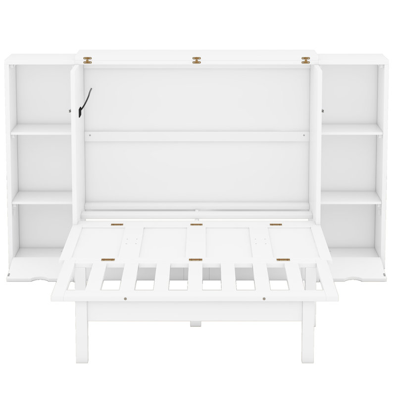 Lit escamotable avec tablettes, tiroirs et ports USB Murphy, Blanc, Grand