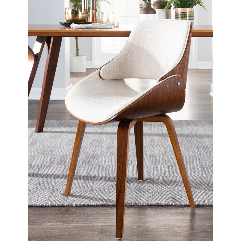 Palmona Upholstered Side Chair with Bent Wood Legs, Cream Basketweave, 1