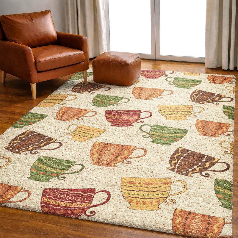 Premium Machine Washable Dream Shag ADS170 Tea Cups Rug, 3' x 5'