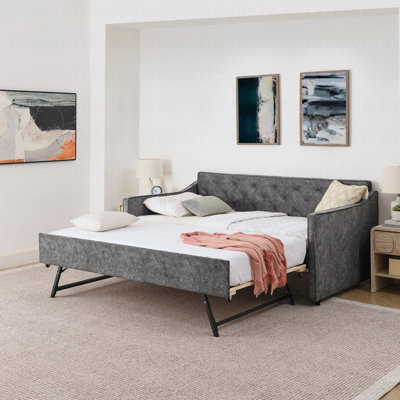 Twin Size Upholstery Daybed With Twin Size Pop-Up Trundle And USB Charging Design