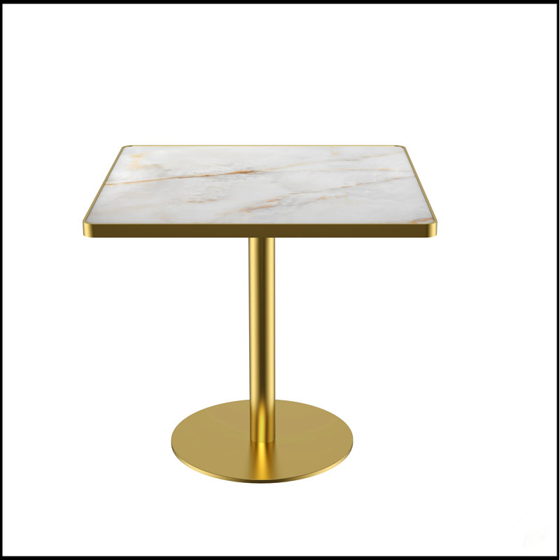 Table de salle à manger carrée moderne de 31,5 pouces avec plateau en faux marbre, assemblage facile et structure en métal robuste pour les espaces compacts