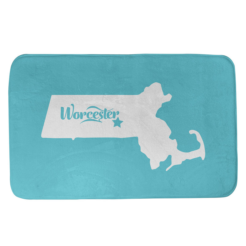 Tapis rectangulaire antidérapant pour salle de bain, L 21 po x L 34 po, Sarcelle, Worcester, Massachusetts