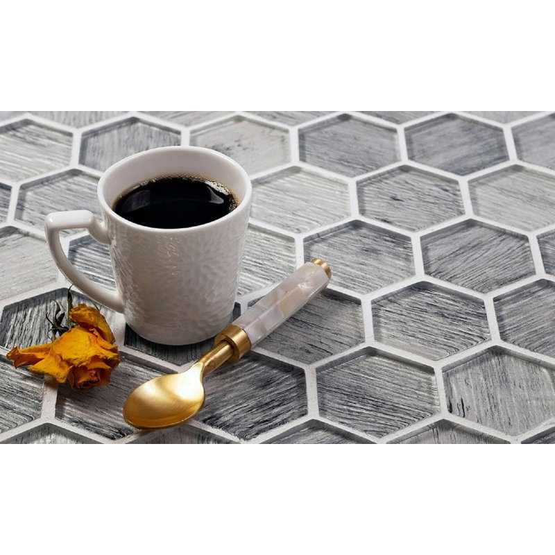 1.9" x 1.9" Glass Hexagon Mosaic Tile, Gray
