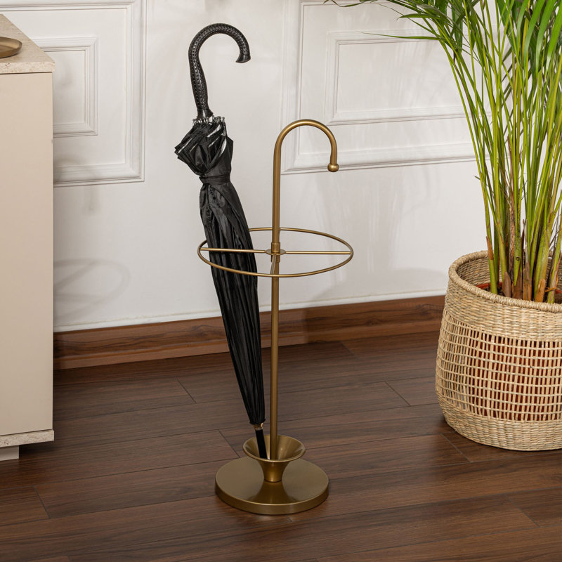 Elegant Metal Umbrella Stand, Gold Finish, 10.6 x 10.6 x 25.6 inches | 100% Durable Metal Construction | Stylish Design for Home Entryway & Office | Perfect for Organizing Umbrellas & Adding a Touch of Luxury