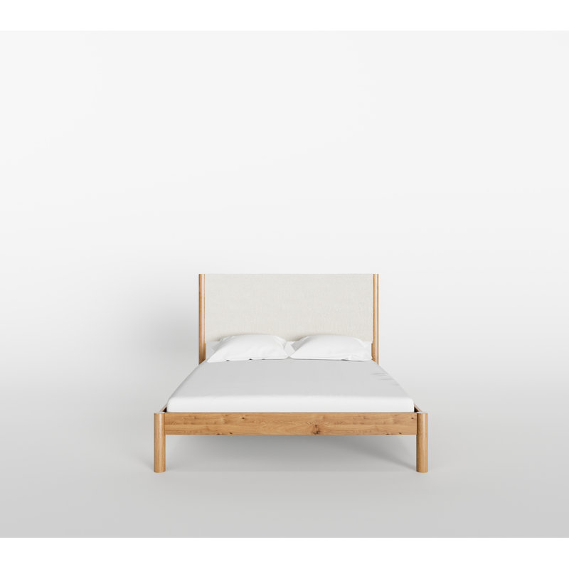 Ardin Solid Wood Bed Frame With Cream Boucle Upholstered Headboard, Natural, Queen