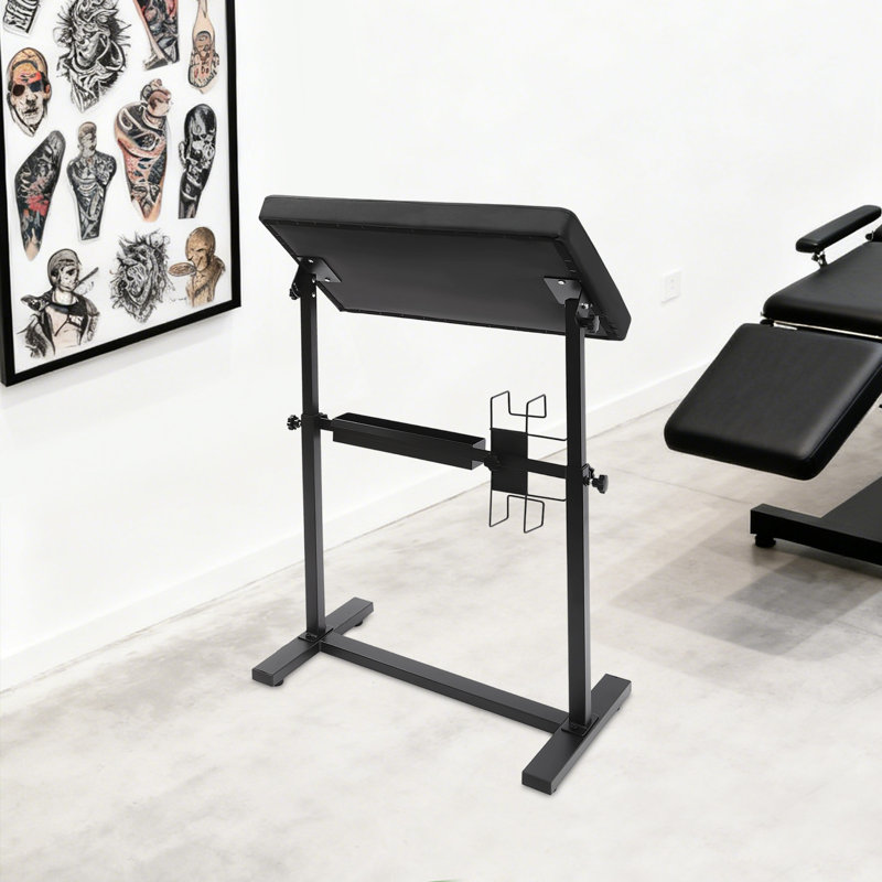 Tattoo Arm Support Height Adjustable Tattoo Armrest Stand Free Standing Tattoo Arm Rest Bracket with Storage Box 110.23lbs Load Capacity Sponge Filled PU Arm Panel for Tattoo Salon Studio