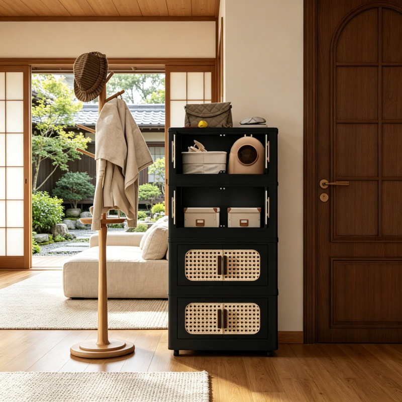 Armoire de rangement pliante de 20 pouces de large avec 4 niveaux, porte magnétique et roulettes pour une organisation polyvalente
